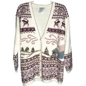 Koret‎ women's cardigan Christmas winter scene embroidery cottagecore size small